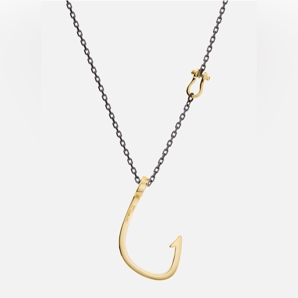 MIANSAI • Long Gold Hook Pendant Oxidized Silver Chain Necklace